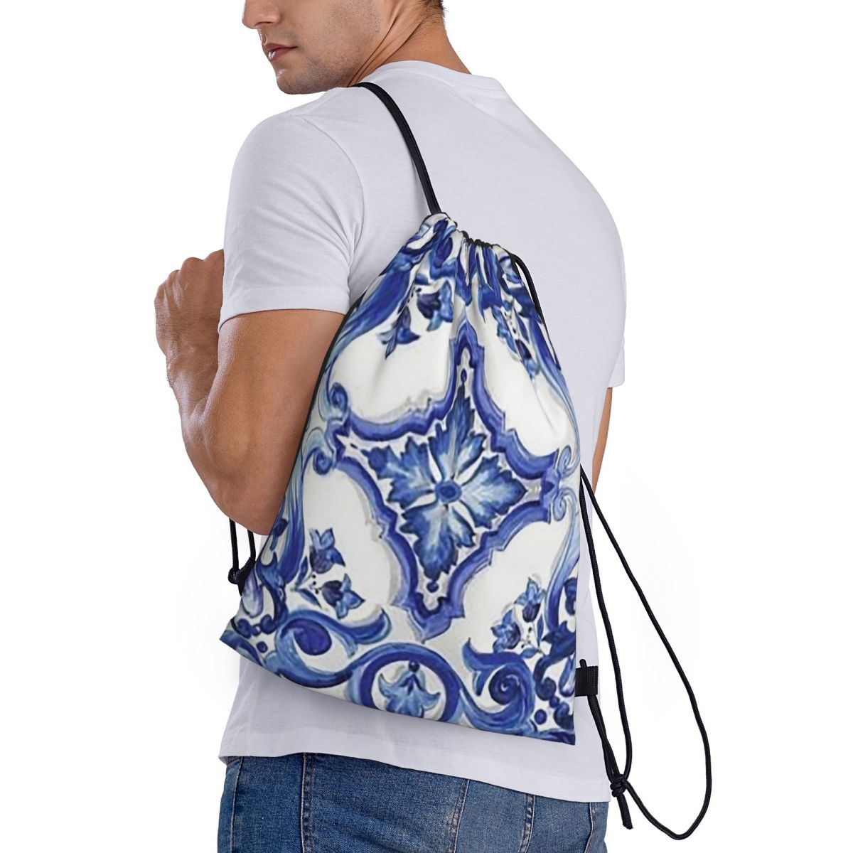 Синие рюкзаки с цветочным узор – обзор и цена Tile Bag Drawstring