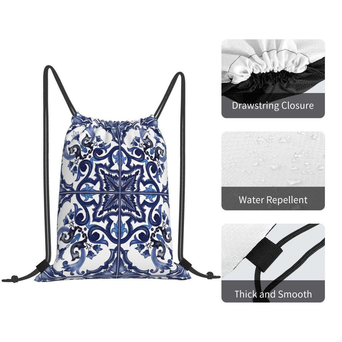 Синие рюкзаки с цветочным узор – обзор и цена Tile Bag Drawstring