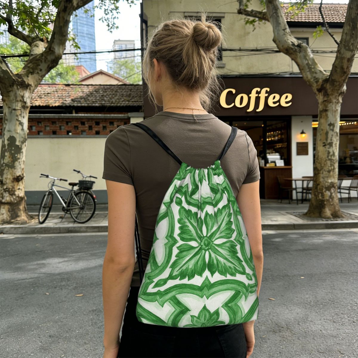 Зеленые рюкзаки с цветочным уз – обзор и цена Tile Bag Drawstring